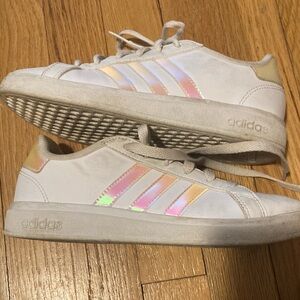Adidas White Sneakers with Pink Stripes. Barely worn.